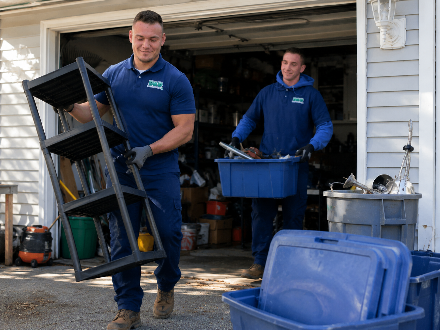D&D Junk Removal crew clearing a garage in Worcester County